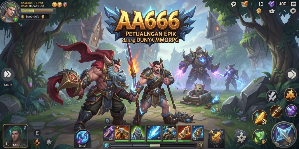 Screenshot gameplay AA666 menunjukkan karakter bertarung di dunia fantasi.
