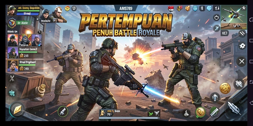 Tangkapan layar menampilkan pertempuran intens di dalam game Battle Royale.