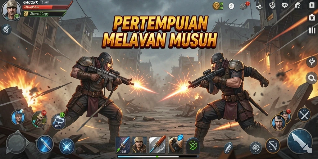 Screenshot gameplay GACORX yang menampilkan pertempuran seru di arena.