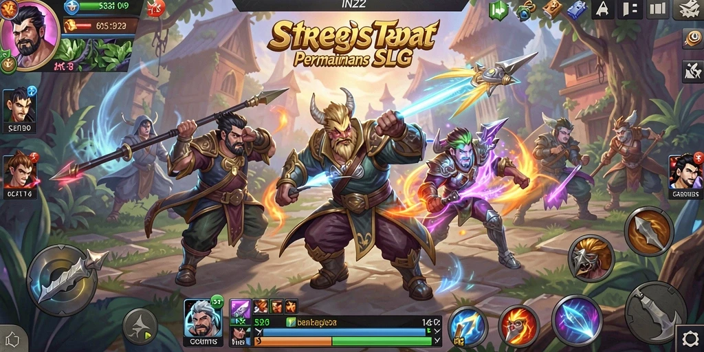 Screenshot utama IN22 menampilkan pertempuran seru dalam permainan SLG.