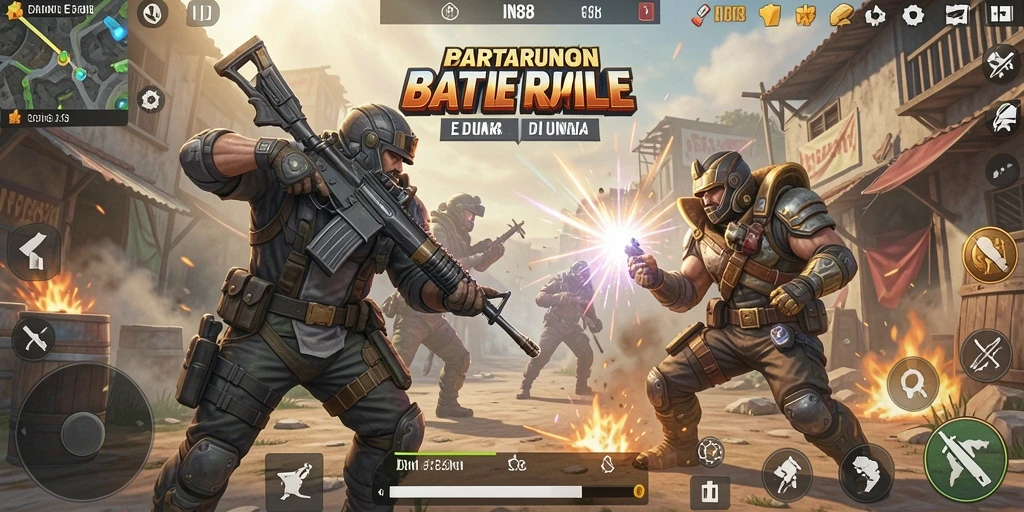 Gameplay seru IN88 dengan pertarungan intens Battle Royale.
