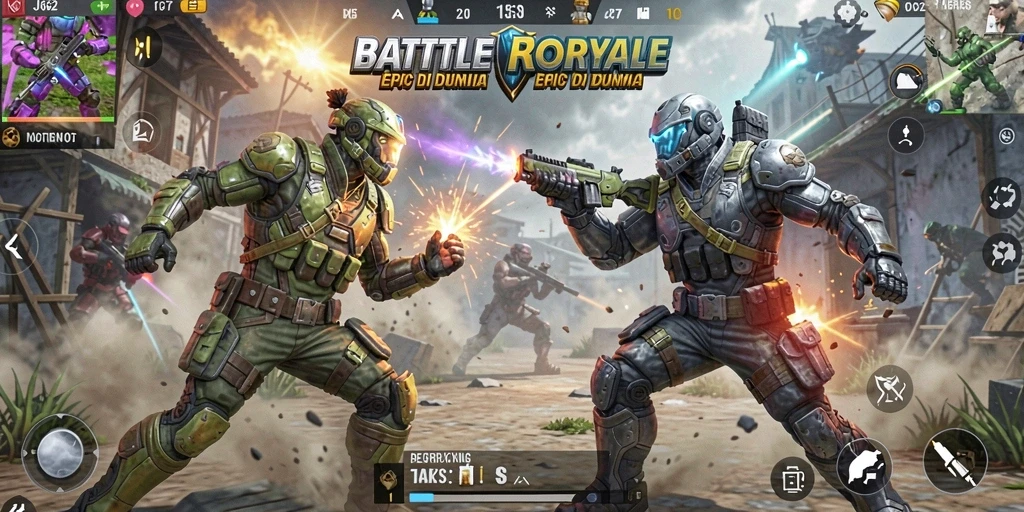 Screenshot utama <strong>JJ62</strong> menampilkan aksi seru di medan perang Battle Royale.