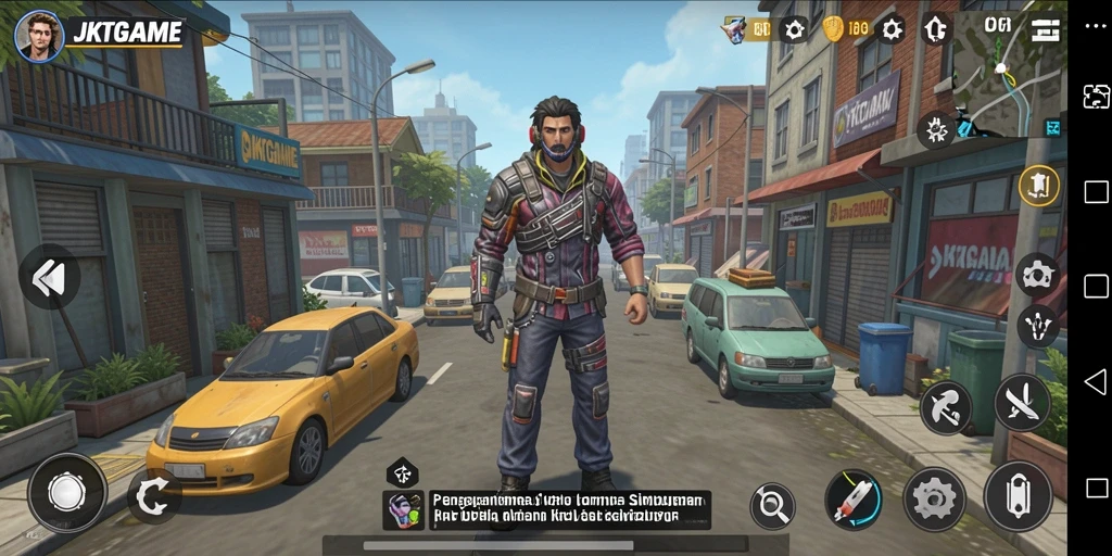 Screenshot utama gameplay JKTGAME menunjukkan aktivitas seru dalam simulasi kehidupan.