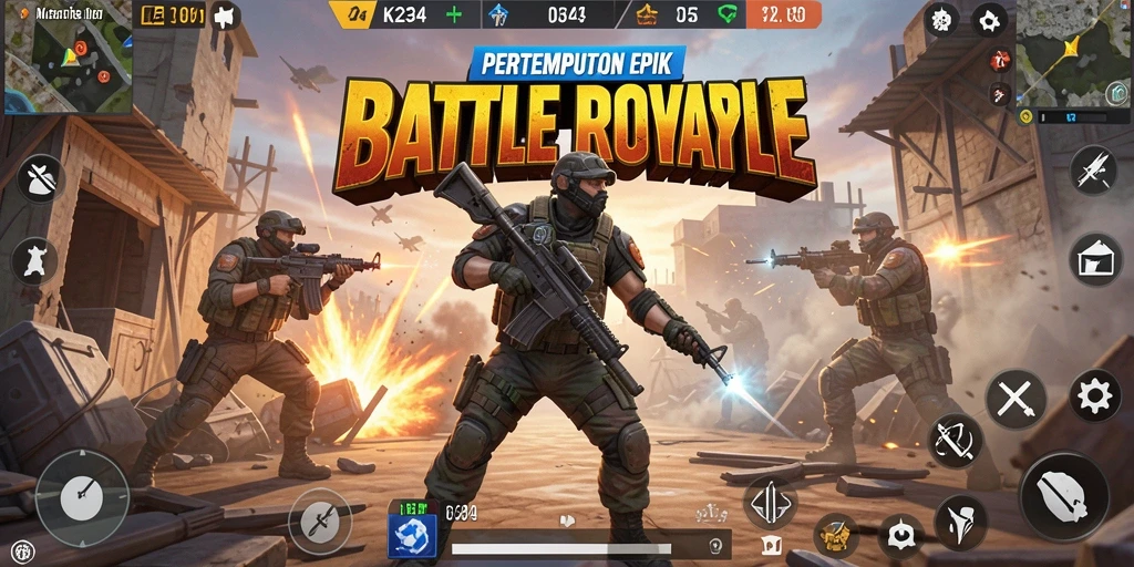 Tampilan aksi seru dalam game Battle Royale K234.