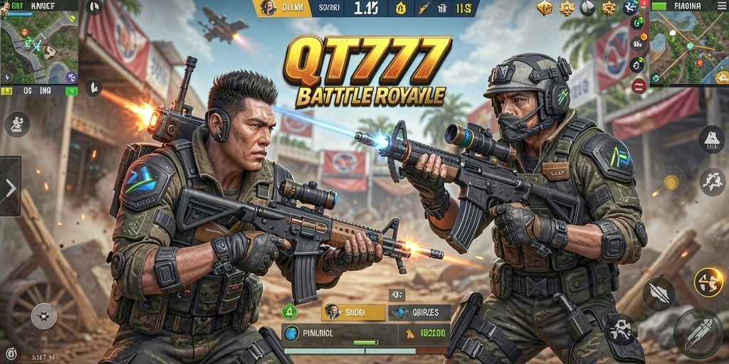 Tampilan gameplay seru di QT777 dengan pertempuran Battle Royale yang intens.