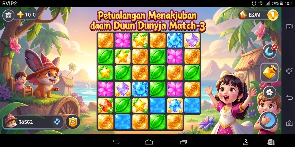Tangkapan layar gameplay RVIP2 dengan item warna-warni mencolok.