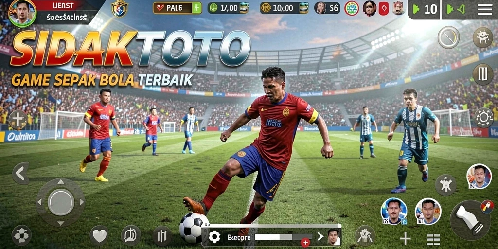 Screenshot gameplay SIDAKTOTO yang menampilkan aksi seru di lapangan sepak bola.