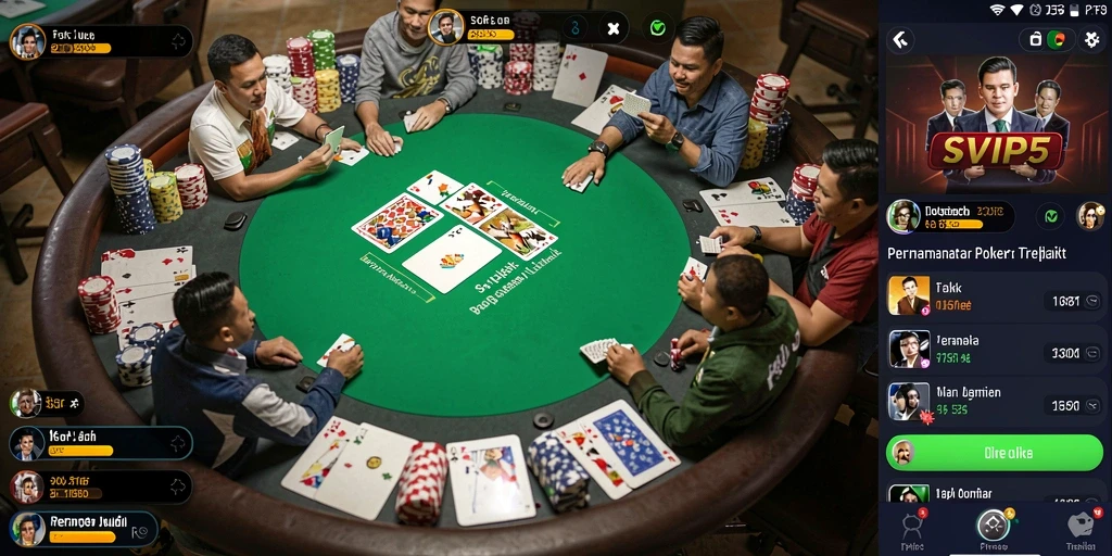 Tangkapan layar gameplay Poker SVIP5 menampilkan suasana permainan yang mendebarkan.